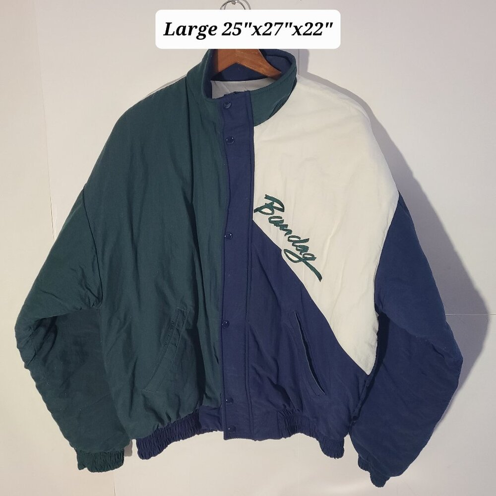 Vtg 80s/90s Swingster Bandog Green/Blue Colorblock Puffer Jacket Size Large USA